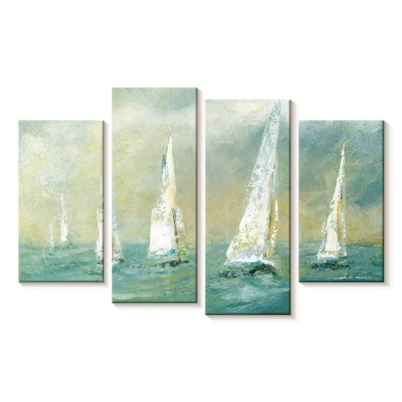 Elephant Stock Ocean Breeze Ii Wall Art - Horizontal Multi Panel Canvas - Living Room Wall Decor - Nautical Multi Panel - Beige And Blue Decor By Carol Robinson - 24" x 14"