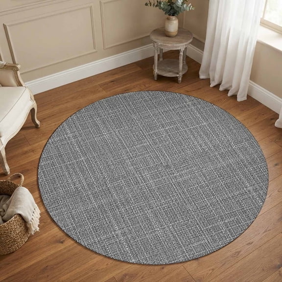 Round Area Rugs 4Ft, Rustic Gray Non-Slip Washable Circle Rugs Carpet, Farmhouse Solid Color Indoor Outdoor Rug Floor Mats Throw Runner for Bedroom Living Room Bathroom