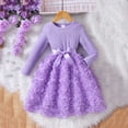 thumbnail image 4 of SBYOJLPB Robe à Col Rond pour Enfants Couleur Unie Robe à Manches Longues Jupe Décontractée et Confortable avec Nœud en Maille pour Filles, 4 of 5
