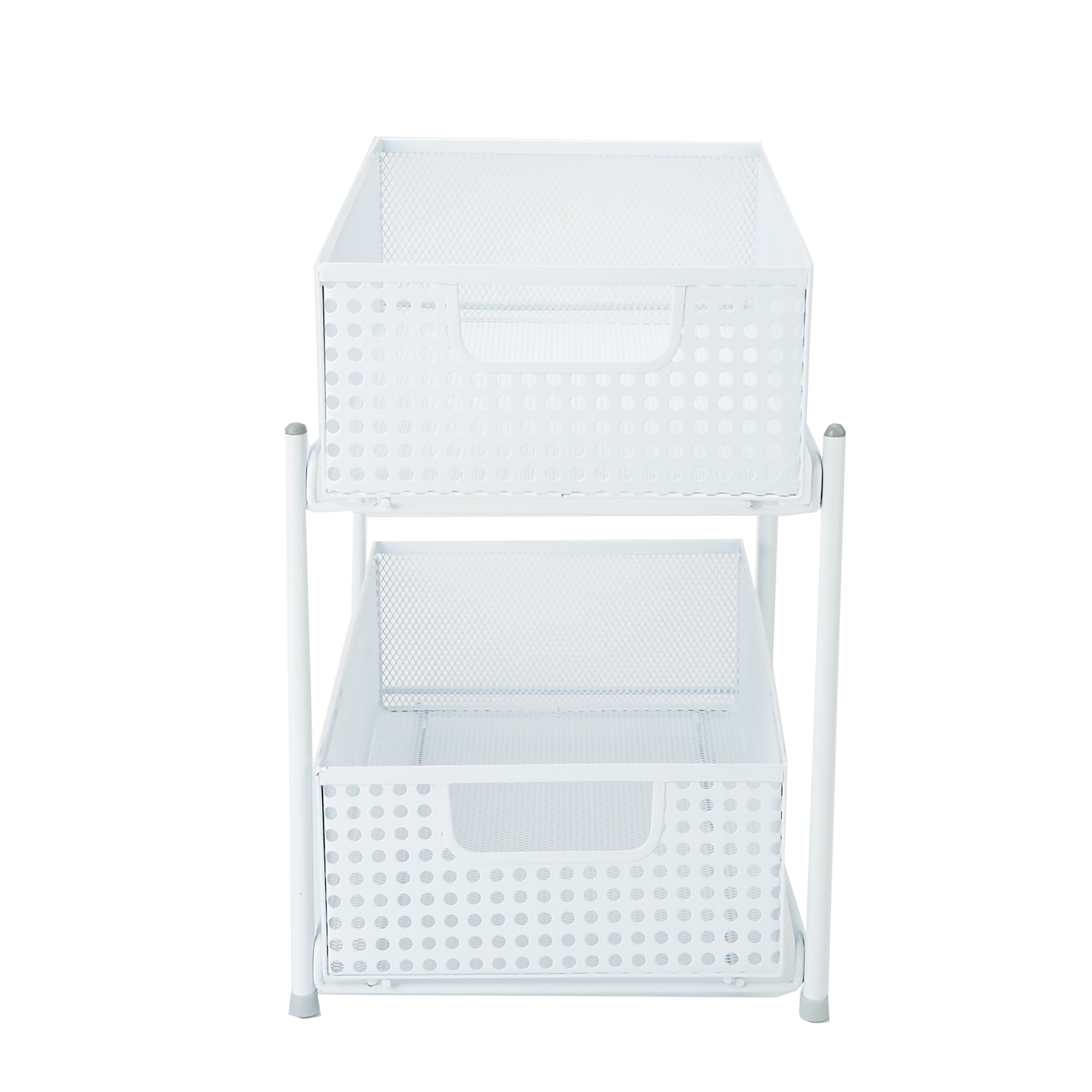 Mind Reader 2-Tier Metal Mesh Heavy Duty Organizer Slide Out Basket Drawer For Kitchen, Bathroom, Office Desk, White