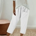 thumbnail image 4 of Womens Cotton Linen Pants Summer Casual Baggy Loose Capris Elastic High Waist Lounge Pajama Capri Pants, 4 of 4