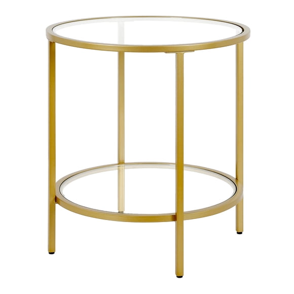 Mesa auxiliar Henn&Hart redonda de 50 cm de ancho con estante de cristal de latón