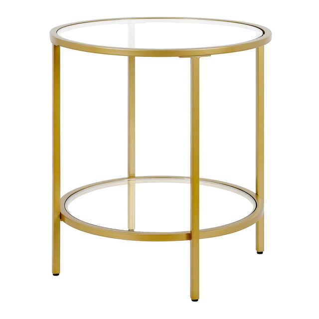 Mesa auxiliar Henn&Hart redonda de 50 cm de ancho con estante de cristal de latón