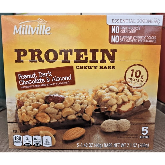 Millville Chewy Bars Peanut, Dark Chocolate & Almond 7.1oz 200g (Single Box)