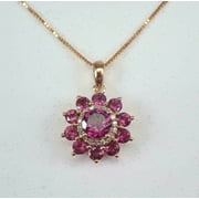 Simulated 2Ct Round Cut Pink Ruby Halo Pendant 14K Yellow Gold Plated Free Chain