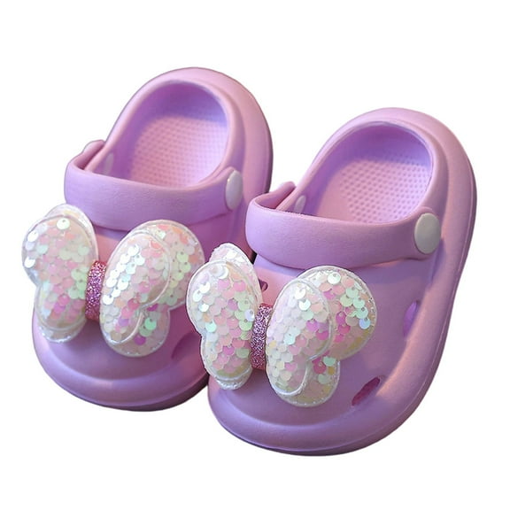 Boys Slippers For Toddlers Soft Sole Slides With Glitter Bow Design Summer Shoes For Kids Casual Boys Slippers Purple 13CM
