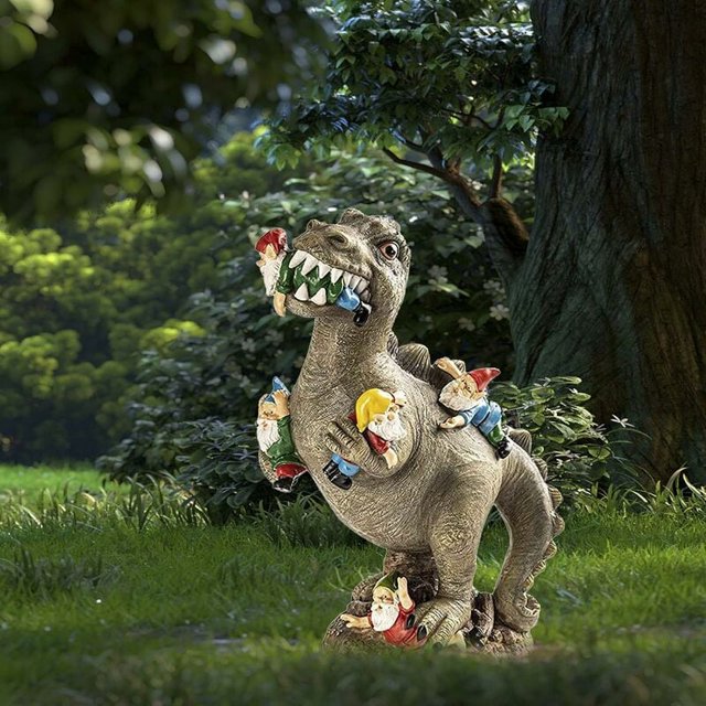 Estatua de dinosaurio de jardín, estatuas de jardín de dinosaurios de comida enana, escultura de dinosaurio de jardín, escultura de estatua de resina arte al aire libre, decoración de césped