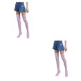 thumbnail image 4 of Qarigey Pack de 2 calcetines a rayas talla grande hasta el muslo transpirabilidad únicos cómodos cálidos fáciles de combinar sin medias rosa blanco rosa blanco 2piezas Qarigey CBP211217, 4 of 6