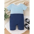 thumbnail image 3 of FEORJGP Infant Baby Boys Summer Clothes Newborn Short Sleeve Rompers Crew Neck Jumpsuits Cartoon Bear Embroidery Stripe Fake Two-Pieces Bodysuits Toddler Loose Casual Cute Set, 3 of 9