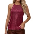 thumbnail image 2 of Sparkly Sequin Camisole Tops for Women Shiny Sequins Spaghetti Strap Cami Tank Top Rave Party Clubwear, 2 of 8