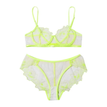 

ALSLIAO Womens Lingerie Nightwear Underwear Lace Panties Sleepwear Sexy Bra Set Green XL