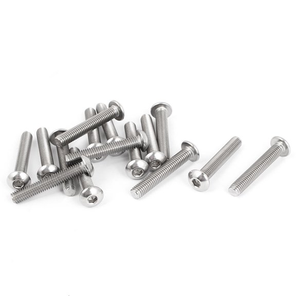 Unique Bargains M5 x 30mm Full Thread Button Head Socket Cap Screw Silver Tone 15 Pcs Stainless Steel