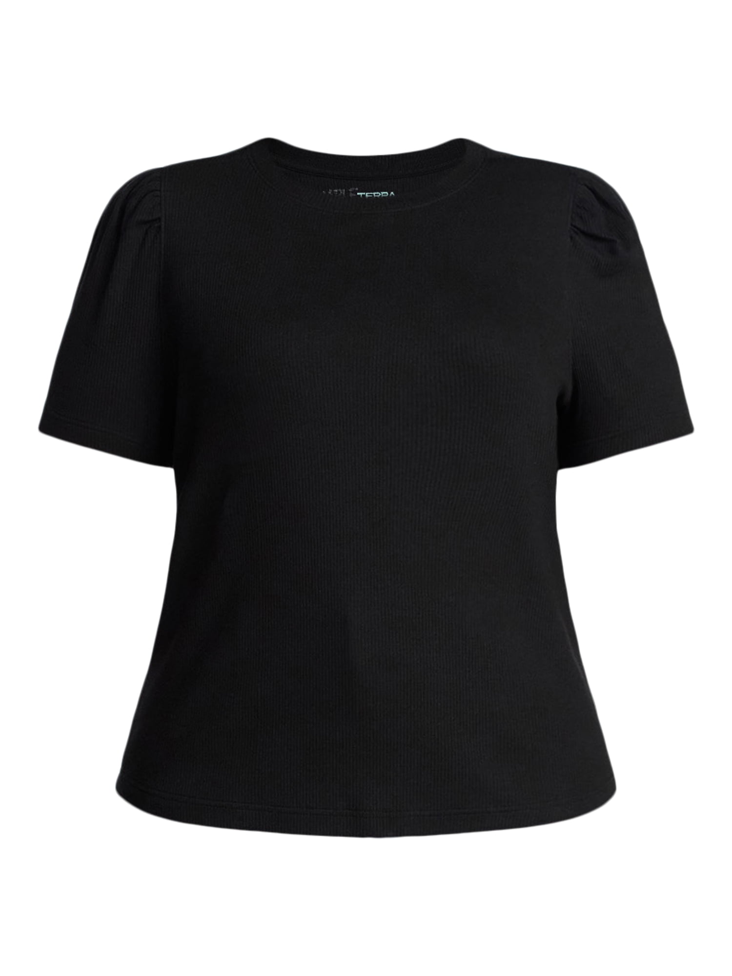 Terra & Sky Women's Plus Size Crewneck Top with Short Puff Sleeves, Size 0X-4X