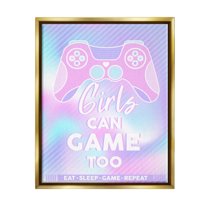 Girls Can Game Too Pastel Phrase Art for Kids Graphic Art Metallic Gold Framed Art Print Wall Art