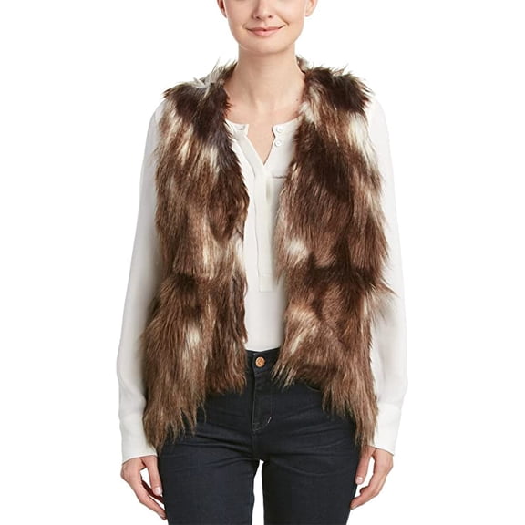 Romeo and Juliet Couture BROWN/WHITE Women's Sharkbite Hem Vest, US Small