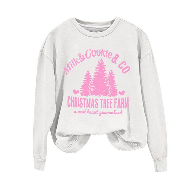Staron Chandails de Noël Laids pour Femmes Chandails Décontractés Chandails Amusants Arbre de Noël Ferme Graphique Chandail à Enfiler Hauts de Noël Col Rond Hauts Manches Longues Chemise Mode Cadeaux Douillets pour Femmes