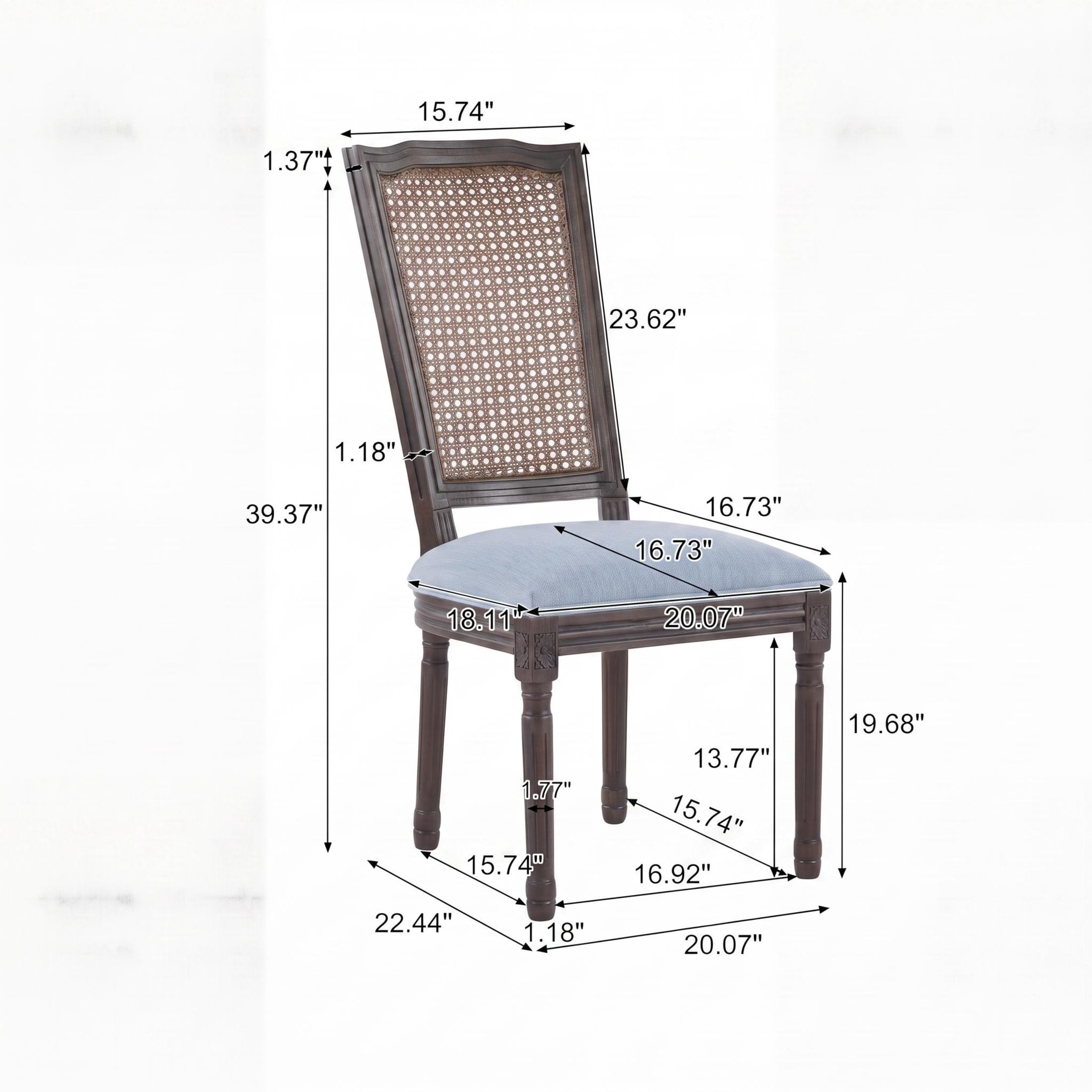 Christopher Knight Home Set of 2 French Country Dining Chairs with Rattan Cane Back, Dark Walnut+Slate Blue