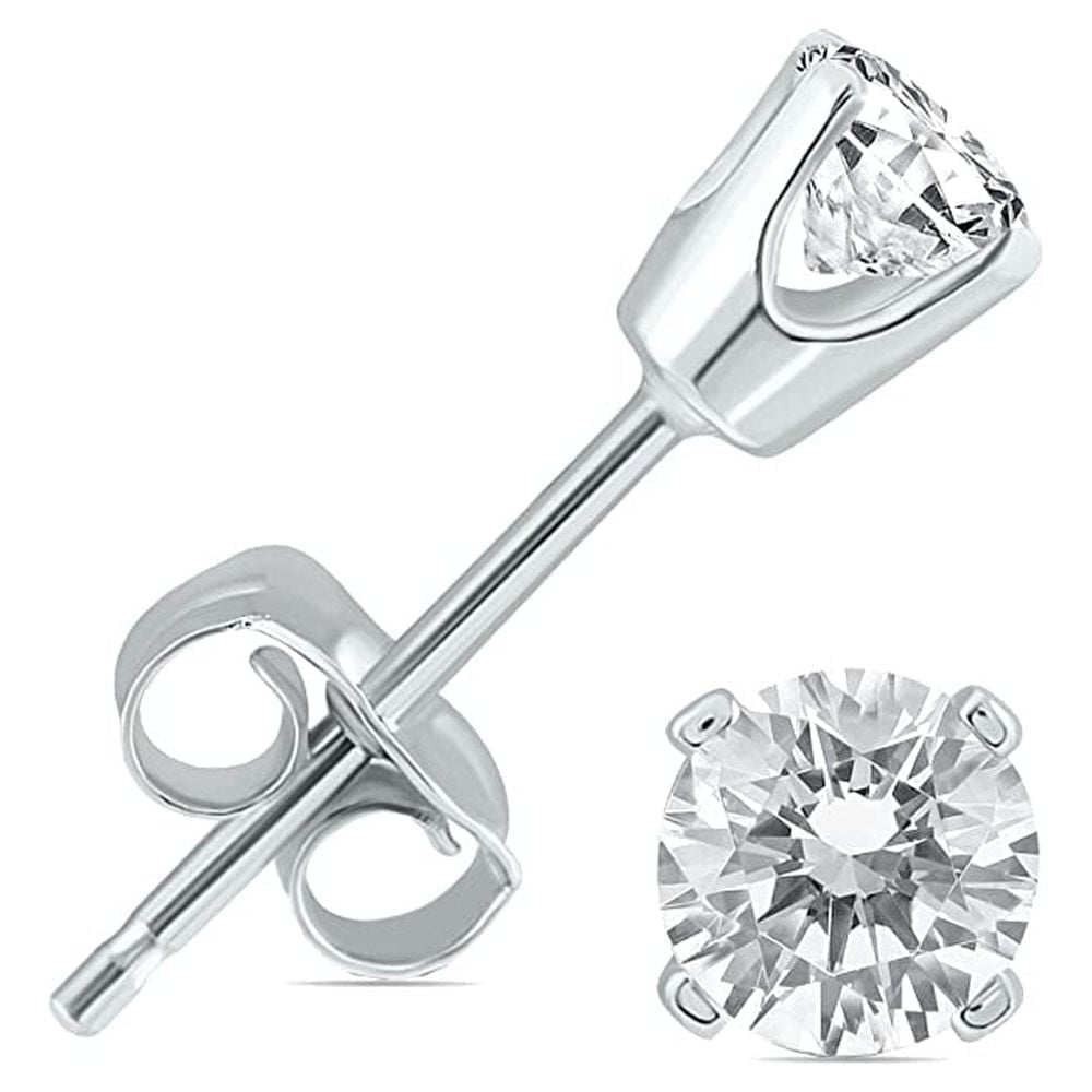 14k White Gold 1/2 Carat Round Solitaire Created Diamond Stud Earrings Plated by Paris Jewelry