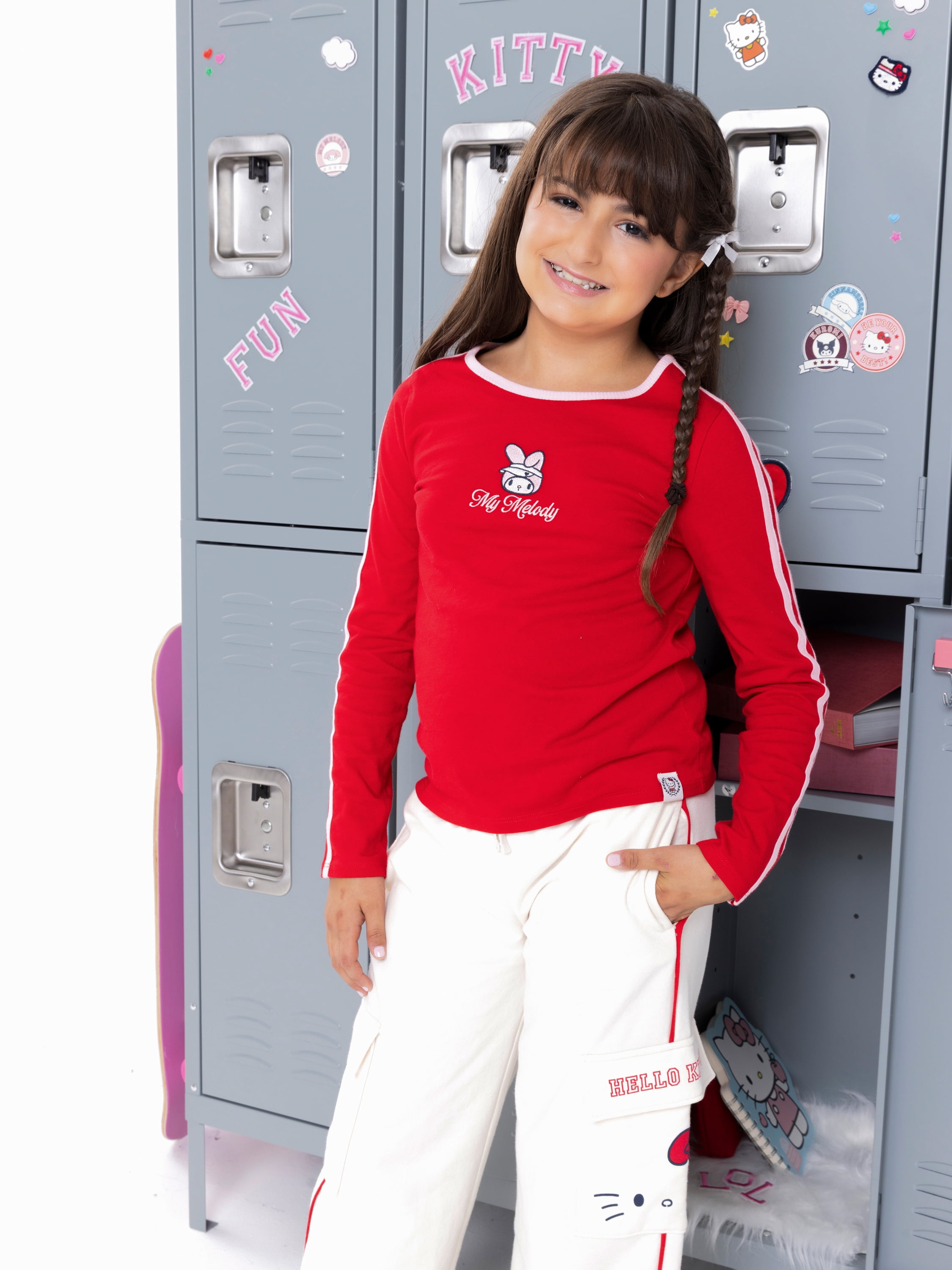 Wonder Nation Hello Kitty Girls Graphic Fleece Cargo Pants, Sizes 4-18