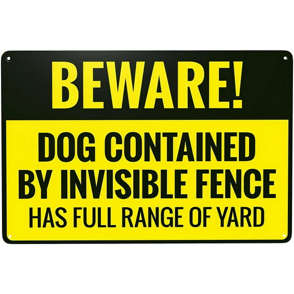 Beware Dog Invisible Fences Full Yard Range Sign - 12×8 Inches, Retro Aluminum Tin Sign, Vintage Property Wall Decor Art