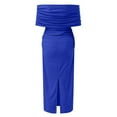 thumbnail image 4 of B91xZ Robes pour les Femmes Casual Formel V Cou Volant Split Soirée Party Robe Longue, Bleu XL, 4 of 5