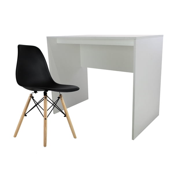 Set Escritorio Home Office Mundo In Cubo 90 Blanco y Silla JM-1618 Oslo Negra