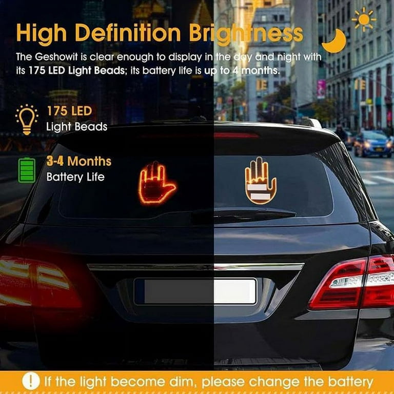 Middle Finger Gesture Light for Car LED Hand Gesture Sign Light Funny  Warning Light with Remote for Rear Window