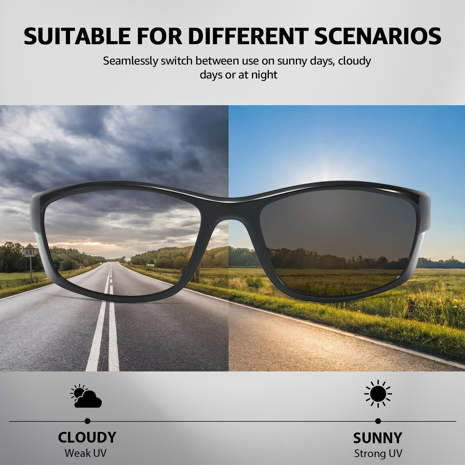 Myiaur Polarized Running Sunglasses for Men Women, UV400 Photochromic Sun Glasses Ideal for Sports Driving Cycling Fishing