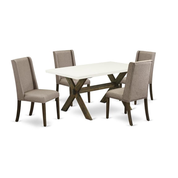 East West Furniture X-Style 5-piece Wood Dining Room Set in Jacobean Brown