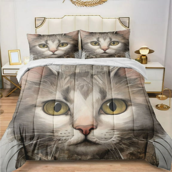 Cat Comforter Set Bedding Set Duvet Set Set 3pcs Twin Size