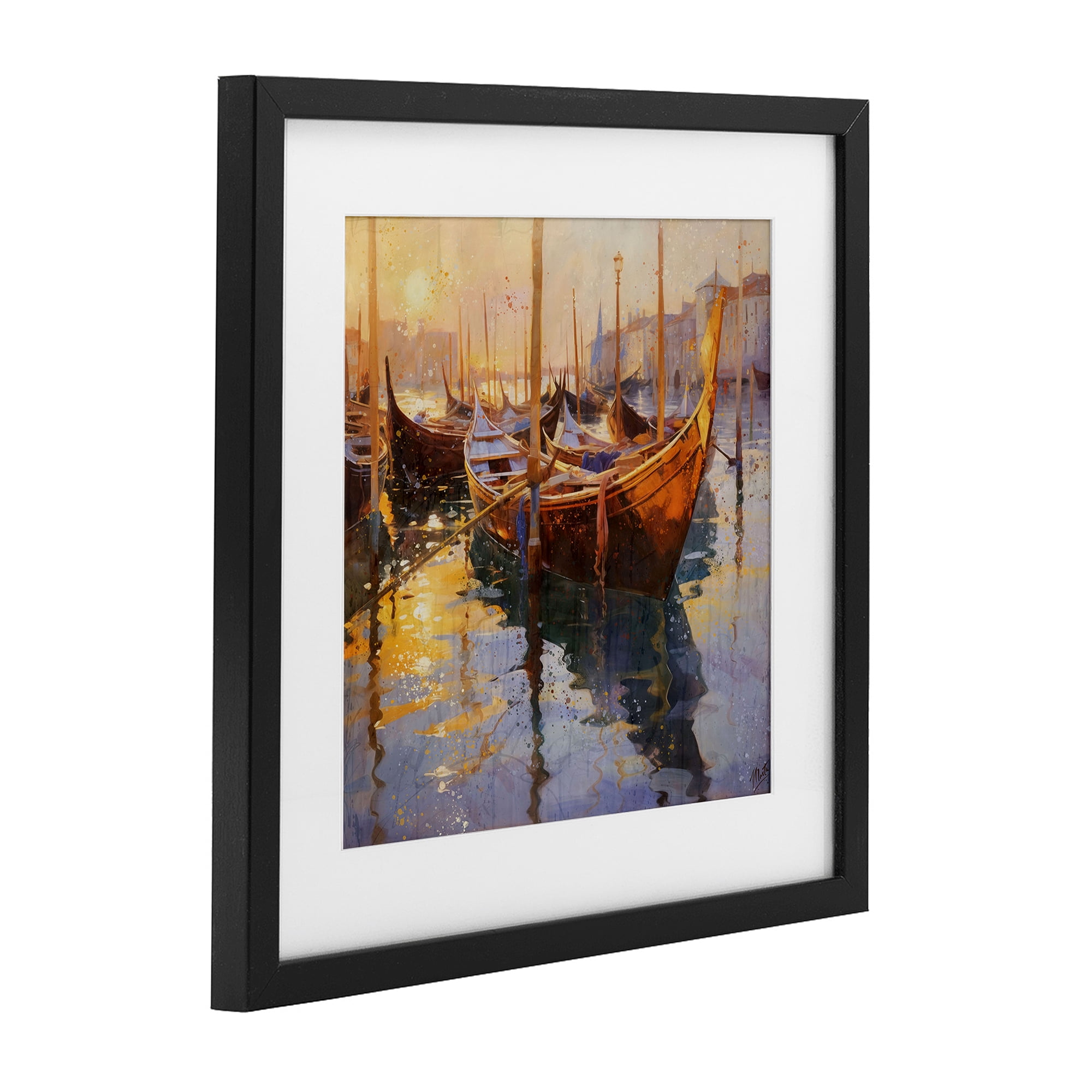 Stupell Industries Venetian Gondolas in Golden Light Black Framed Print Under Glass, design by Marta Wiley