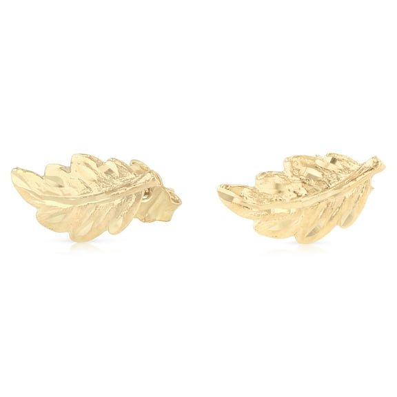 Ioka - 14K Yellow Gold Leaf Post Push Back Earrings