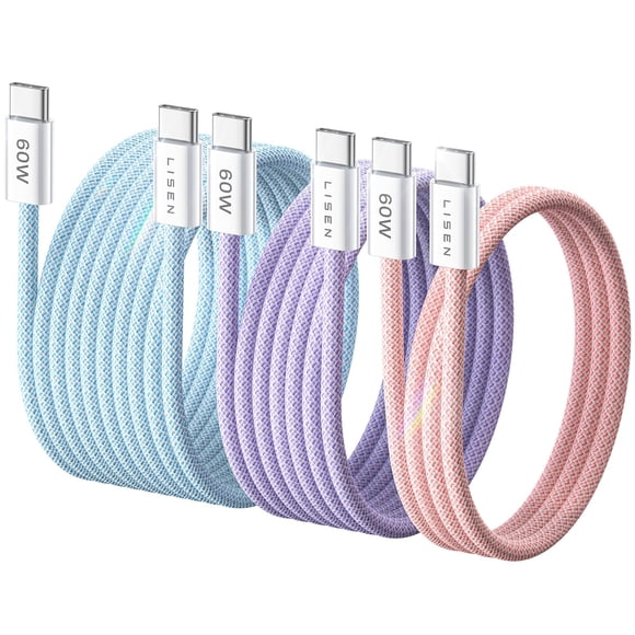 Paquete de 3 cables USB C LISEN [1 m/2 m/3 m] 60 W de carga rápida