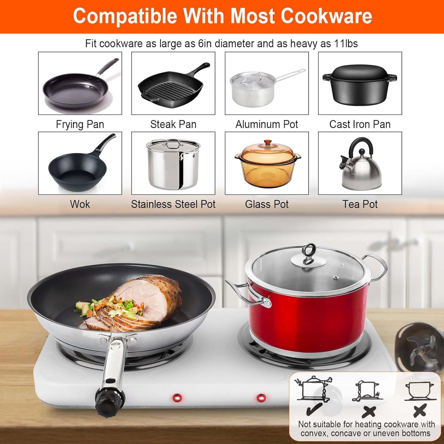 JahyShow 2000W Double Burner, Electric Hot Plate for Cooking Portable Cooking Stove, Countertop Burner Cooktop for Kitchen, Dorm, Temperature Control, Easy to Clean, White