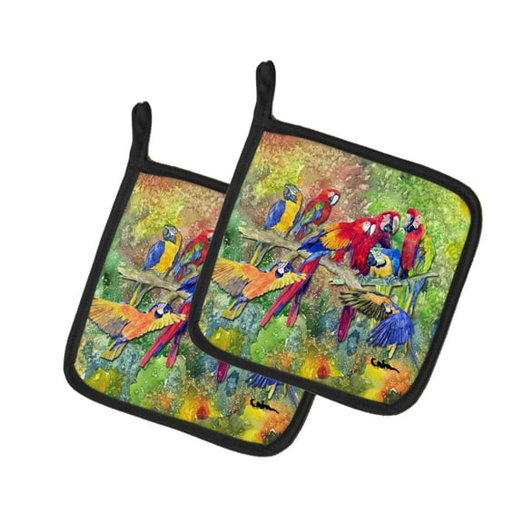 Caroline's Treasures 8600-2PTHD Parrots Galore Pair of Pot Holders , 7.5HX7.5W, multicolor