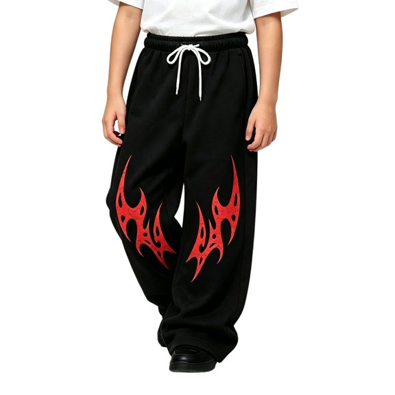 CONZONE Toddler Boys Baggy Sweatpants Y2K Graphic Joggers for Boys Drawstring Fall Winter Athletic Trousers with Pockets
