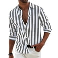 thumbnail image 2 of Qwertyu Striped Dress Shirts for Men Long Sleeve Button Down Shirts Summer Casual Loose T Shirts Business Tops Gray 2XL, 2 of 4