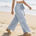 thumbnail image 3 of Women Drawstring Striped Pants Loose Wide Leg Trousers Casual Elastic Waist Pants Comfy Lounge Pants with Pockets Light Blue S, 3 of 5