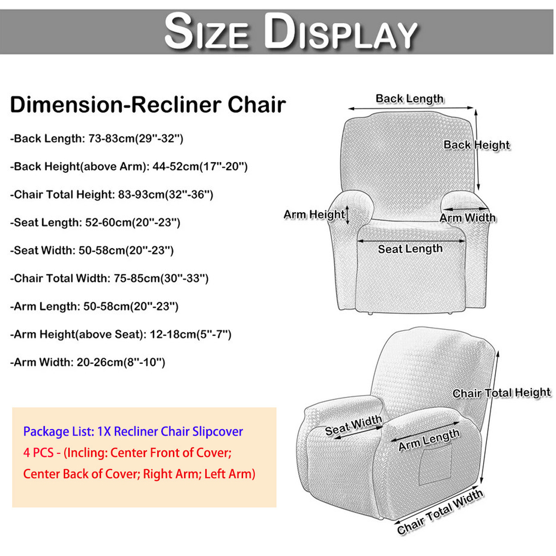KBOOK Stretch Recliner Slipcover Chair Cover Solid Elastic Furniture Protector Home Decor(4 pcs) - image 3 of 5