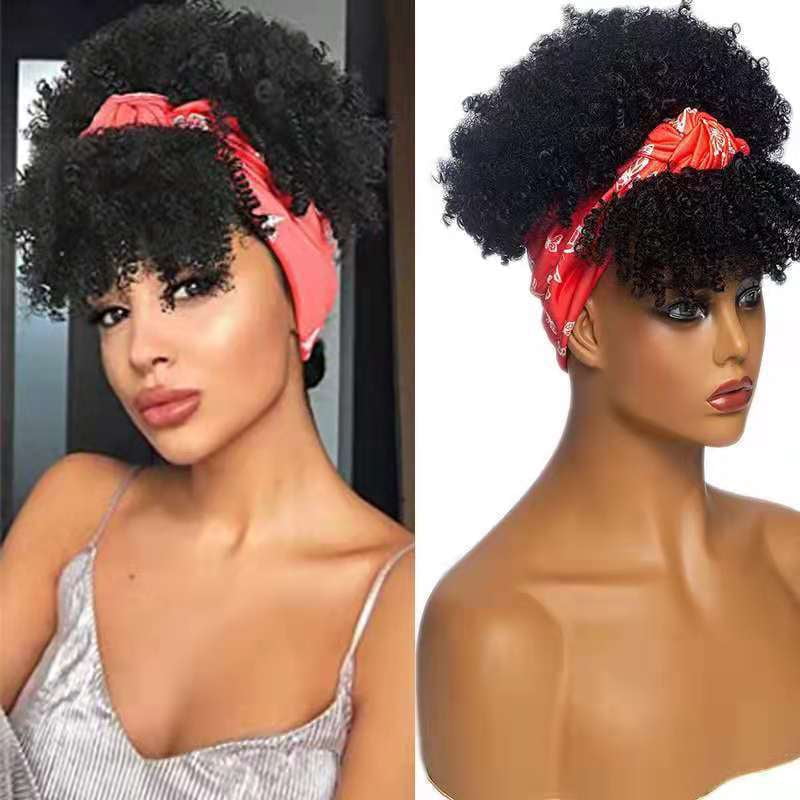 SUCS Headband Wig for African Women Curly Hair Bangs One Piece Headband Wig Synthetic Wig Headband