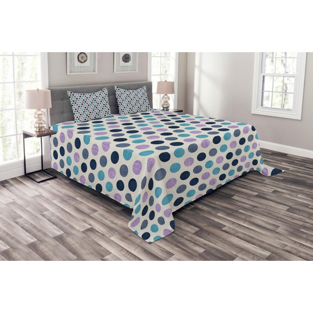 Geometric Bedspread Set, Old School Retro Style Vintage Traditional