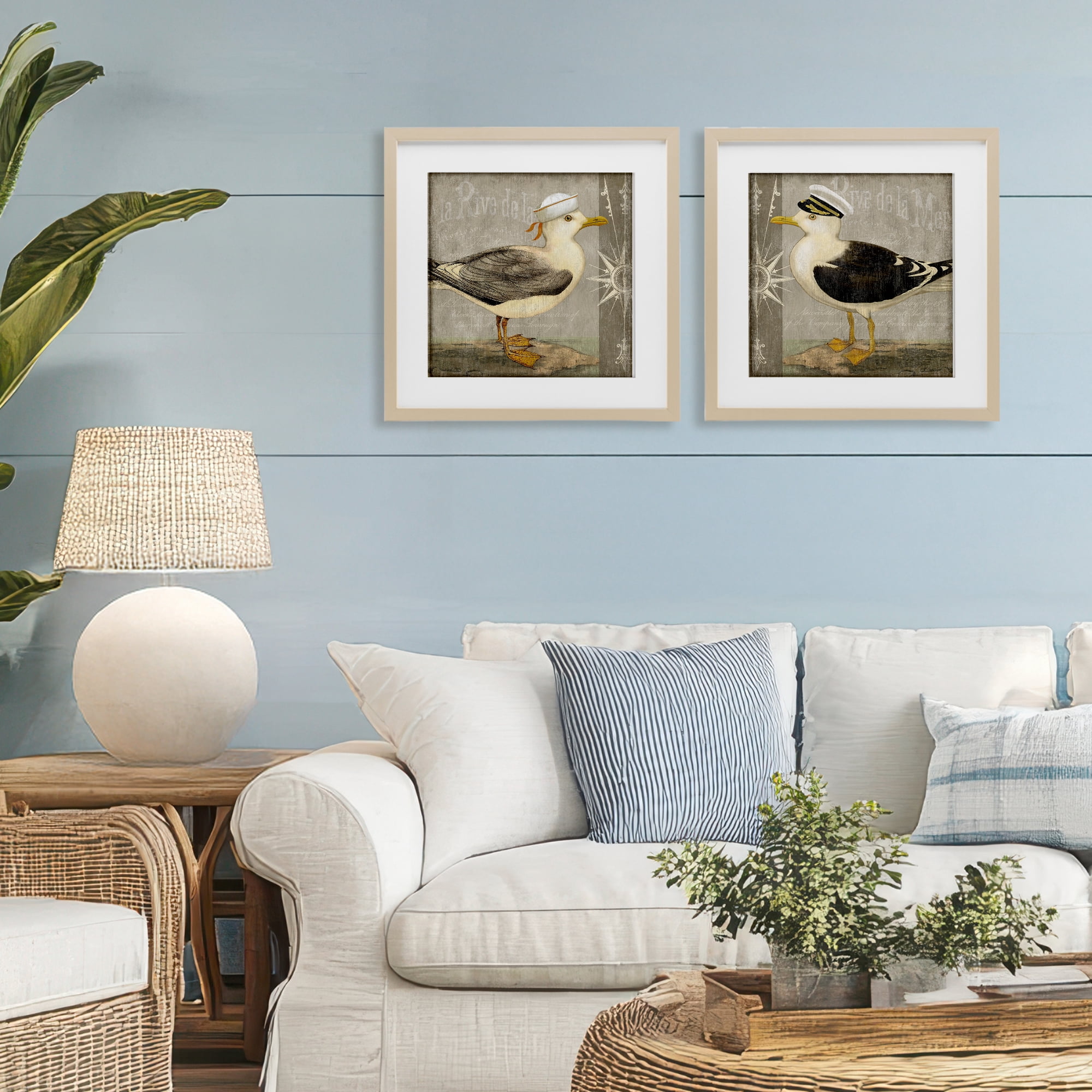 Stupell Industries Little Seagulls with Hats 2 Piece Birch Framed Print Under Glass Set, design by Suzanne Nicoll