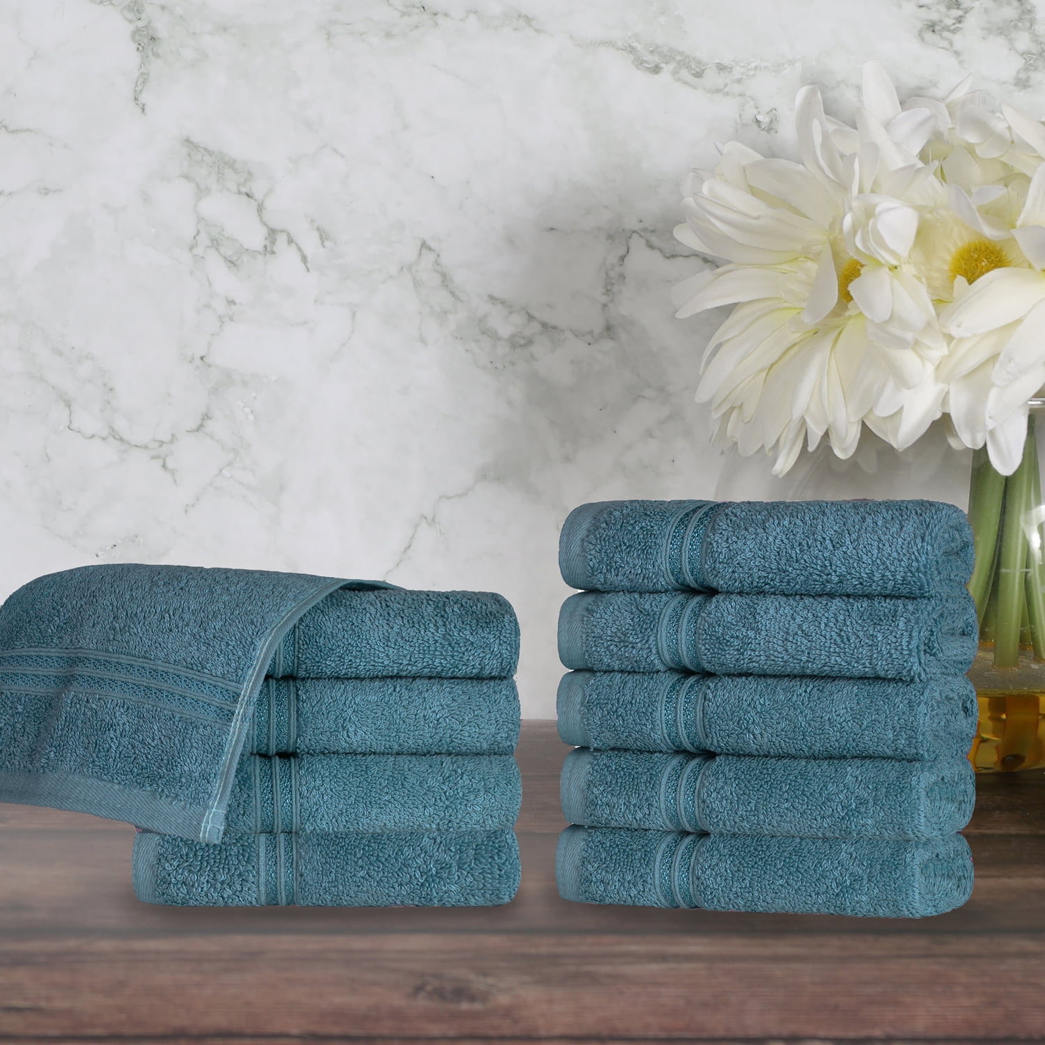 BNM Egyptian Cotton Medium Weight Washcloth Set of 10, Sapphire