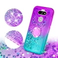 thumbnail image 3 of SOGA Rhinestone Quicksand Cover Cute Girl Phone Case for LG Aristo 5/Phoenix 5/Tribute Monarch/Fortune 3/Risio 4/LG K31 Case with Ring for Magnetic Car Mounts and Lanyard - Purple / Teal, 3 of 5