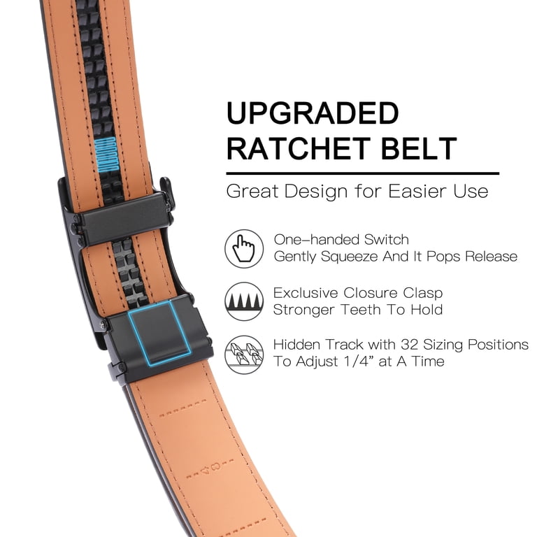 Sendefn Men's Leather Belt, Ratchet Buckle, Black photo 5