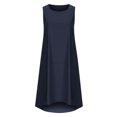 thumbnail image 3 of Vestido Vestido de verano para mujer Vestido suelto de lino y algodón simple Playa de vacaciones (Azul marino M) Ygjytge Azul marino T M para Mujer, 3 of 9