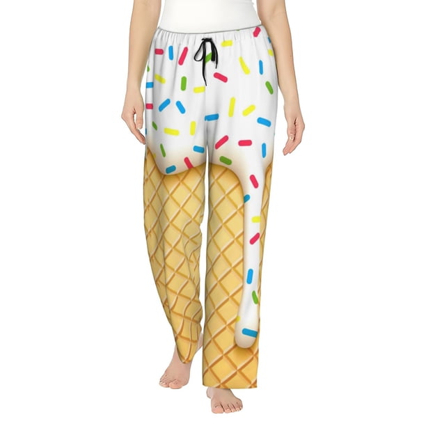 Fotbe White Ice Cream Pantalones de Pijama para Mujer, Pantalones de Dormir, Pantalones Pj con Cordón y Bolsillos-3X-Large