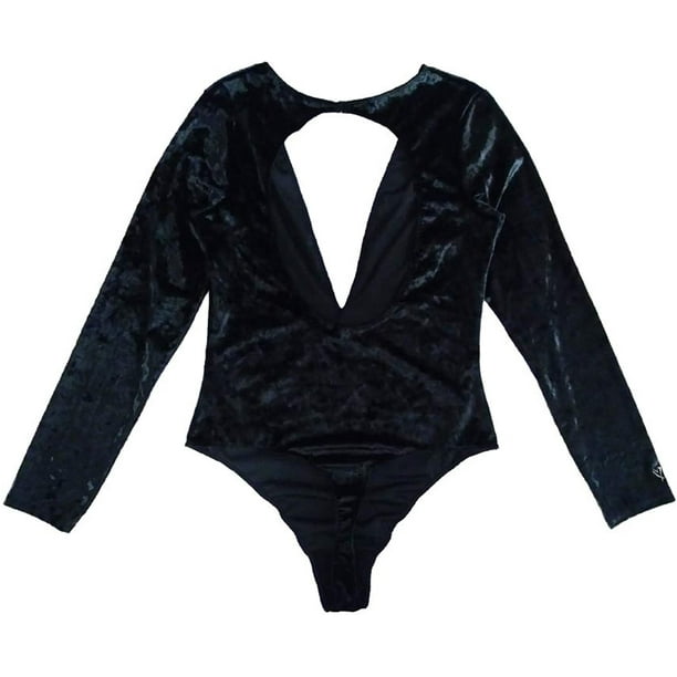 Victorias Secret Sexy Crushed Velvet Deep Plunge Thong Long Sleeve Bodysuit  