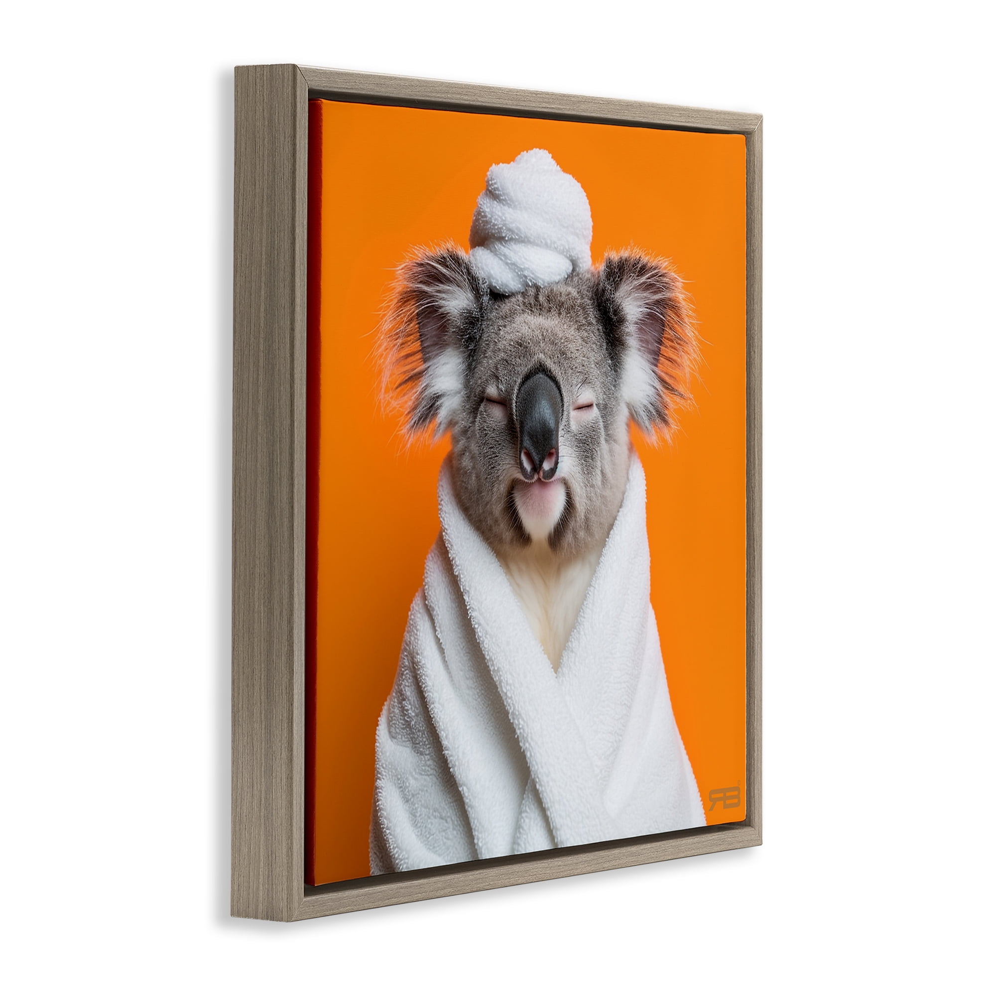 Stupell Industries Relaxed Bathtime Koala Bath & Laundry Painting Brown Floater Framed Canvas Art Print Wall Art, 25 x 25