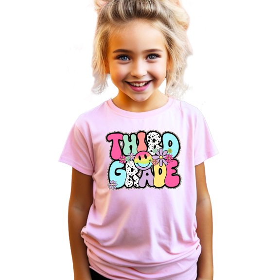 Retro Third Grade Shirt for Girls Back to School Groovy Girly 3rd Grade T-Shirt Pink Shirt 5-6